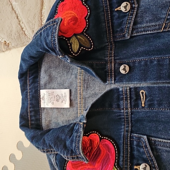 Kids Denim Jacket with Floral Embroidery - Picture 2 of 5